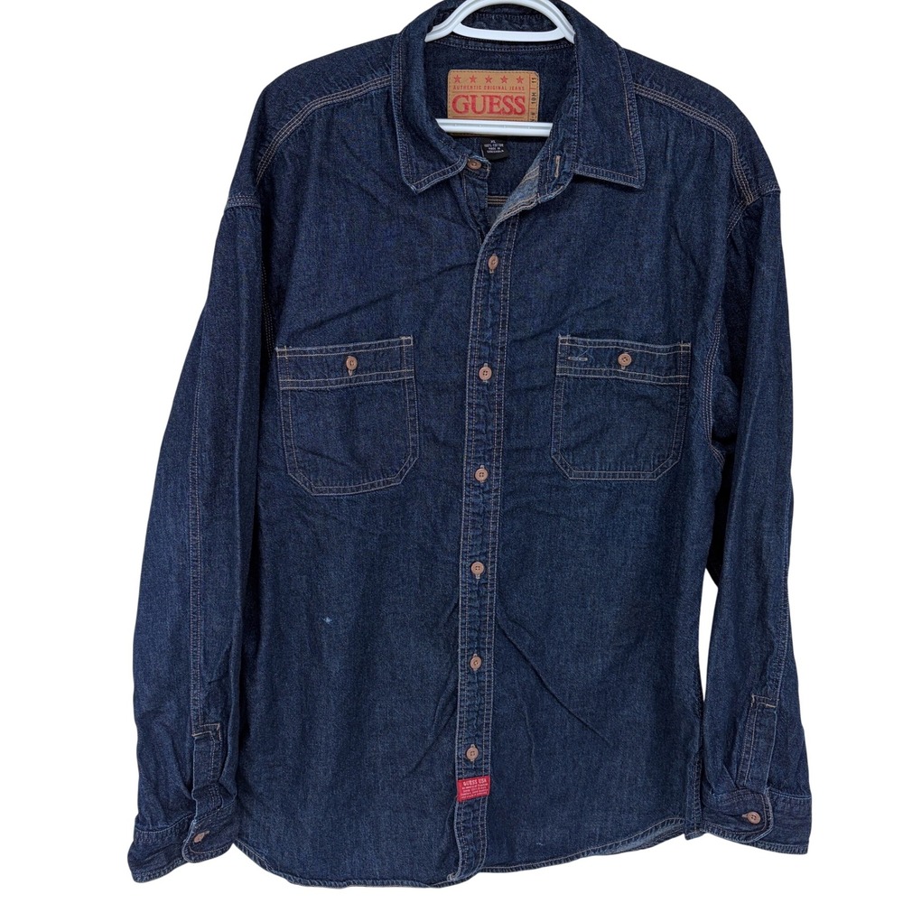 Guess‎ Denim Shirt Jacket Mens XL Blue Shacket Cotton Jean M9303249